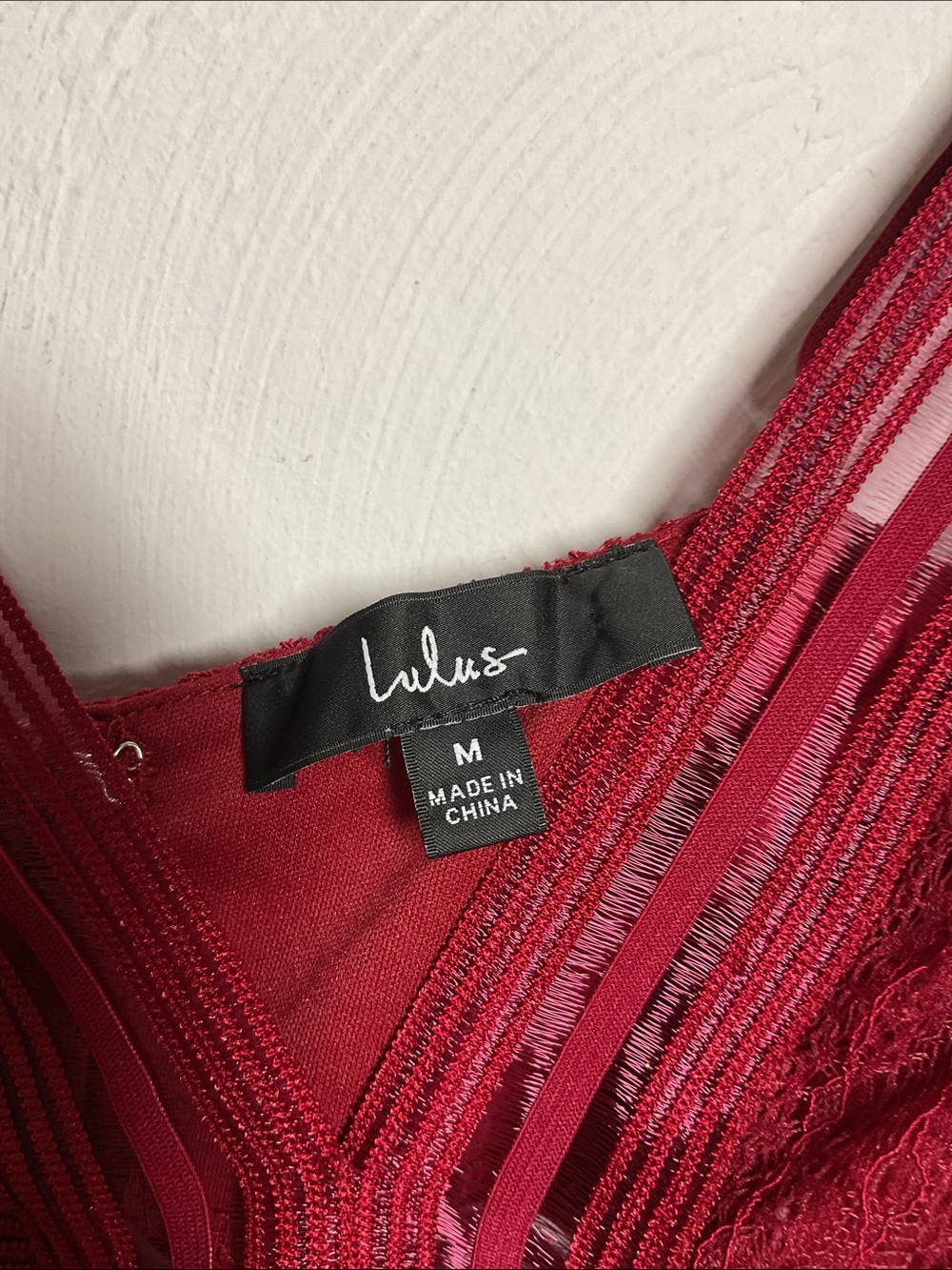 Lulus Casita Wine Red Lace Sheer Striped Plunging Sleeveless Bodysuit Size M - Picture 10 of 11